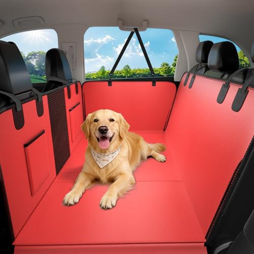 Dog Car Seat Cover for Back Seat, 52"x65" Waterproof Hard-Bottom Hammock with Side Flaps, Heavy-Duty 450lbs, Non-Slip & Scratch-Proof PU Leather Protector for SUV, Truck & Sedan Burgundy - color: Burgundy