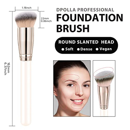 Makeup Brushes Dpolla Pro Foundation Brush and Flawless Concealer Brush Perfect for Any Look Premium Luxe Hair Contour Brush Perfect for Blending Liquid,Buffing,Cream,Sculpting,Mineral Makeup(White) - color: Cream
