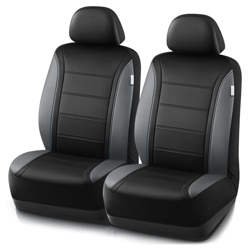 Road Comforts Leather Seat Covers, Breathable Car Seat Covers Front Seat for Men,Airbag Compatible, Automotive Seat Covers Set Universal Fit Most Cars,Vans,Truck,SUV - color: Gray Front