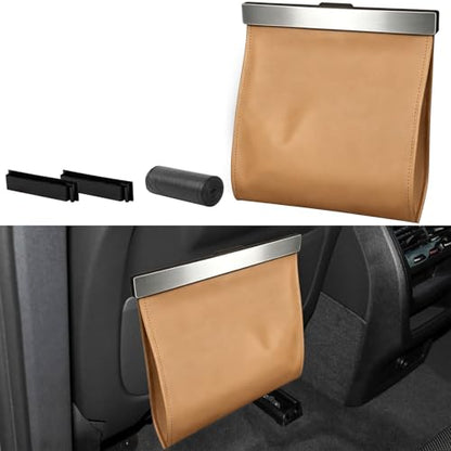 COZILO Leather Car Trash Can with Smart LED Light & Magnetic Closure,Leak-Proof, Odor-Lock Car Trash Bin for Any Cars, Sedans, SUVs, Trucks, Brown - color: Brown