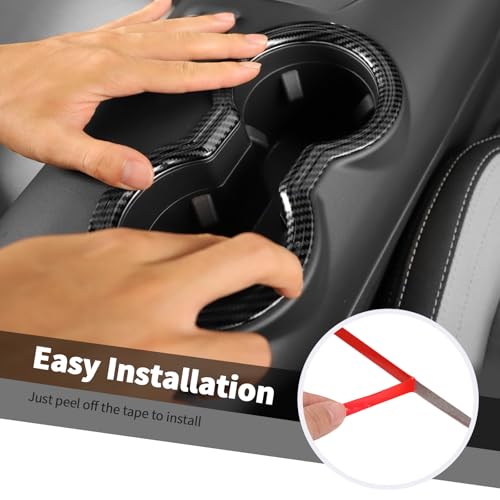 Jimen Fit for Ford Mustang 2024-2025, Center Console Front Cup Holder Cover Trim (Carbon Fiber) - color: Carbon Fiber