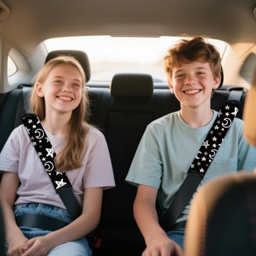 2Pcs Soft Auto Seat Belt Cover Pad Moon and Star Print Car Seatbelt Shoulder Cushion for Comfortable Driving, Compatible with All Cars' Seatbelt and Backpack Straps - color: Stars Moon