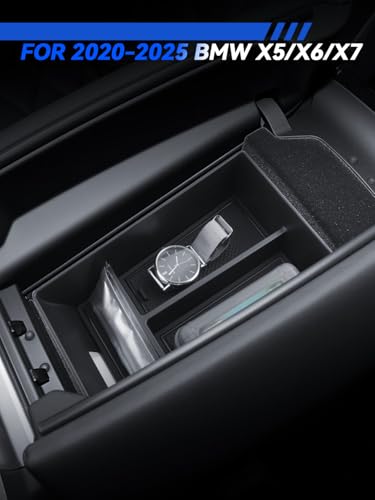 for BMW X5/X6/X7 Center Console Organizer 2020 2021 2022 2023 2024 2025 2026 BMW X5/X6/X7 Accessories Armrest Tray Middle Storage Box Insert Container Durable ABS Plastic - size: for 2020-2026 BMW X5/X6/X7