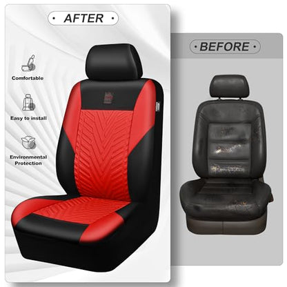 CAR PASS Faux Leather Car Seat Covers Full Set, 3D Tyre Embossed, Universal Fit for Most 5 Seats Car, Truck, SUV, Automotive, Airbag Compatible, Scrachproof Deluxe (Red and Black) - color: Black Red