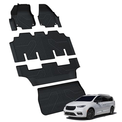 LASFIT Floor Mats for Chrysler Pacifica 2017-2026, All-Weather TPE Floor Liners & Trunk Cargo Mats Accessory for Pacifica/Voyager (7-Seater,Non Hybrid - size: 2017-2026 | For Chrysler Pacifica | Full Set