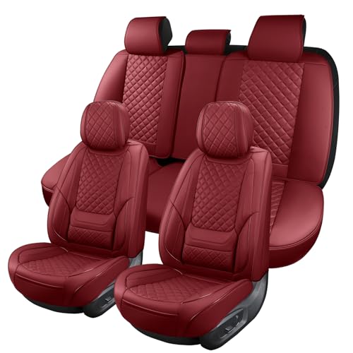 Leather Car Seat Covers Full Set Breathable Automotive Seat Covers Waterproof Seat Protectors Universal Fit for Most Automotive Cars SUV Trucks Van(Red, Full Set) - color: Red4, size: Full Set