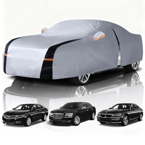 Full-size sedan Car Cover Waterproof All Weather, 10 Layers Outdoor Car Covers for Flagship Sedan - Sun & Rain Protector. Custom Fit Chevrolet Impala, Chrysler 300, Benz S-Class, BMW 7 Series, etc. A4 - size: A4 Fit Sedan 203"-208" (See Size Chart)