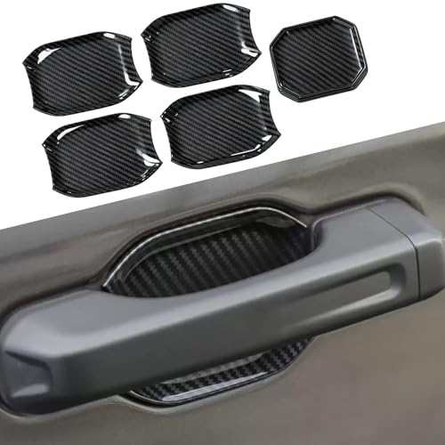 Door Bowl Scratch Protector for 2018-2025 Jeep Wrangler JL JLU & Gladiator JT 4 Doors Exterior Door Handle Bowl Cover Trim Guard Accessories (Glossy Carbon Fiber) - color: Glossy Carbon Fiber
