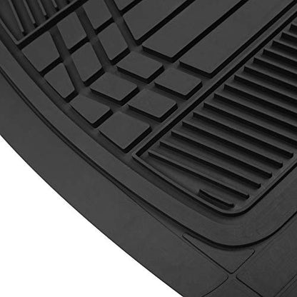 BDK 3-Piece Gray Rubber Floor Mats (Front + Rear), Heavy Duty Universal Fit Liners for Cars SUVs Trucks Vans, All Weather Protection Anti-Slip Nibs, Flexible Contours Fits Most Vehicles