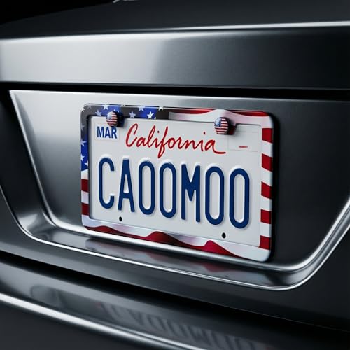 American Flag License Plate Frame - 2 Pack Stainless Steel License Plate Frames with Screw Caps (Classic) - style: Classic