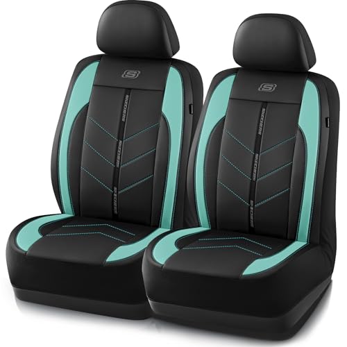 Skechers Car Seat Covers,Luxury Faux Leather Seat Covers,Waterproof Anti Slip Car Seat Protector Front Seats,Car Accessories Airbag Universal Fit for Most Cars,Vans,Trucks,SUV,Mint - color: Black and Mint, size: Two Front