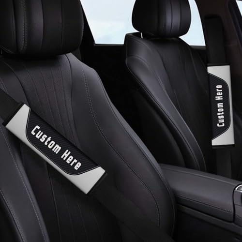 Custom Carbon Fiber Seat Belt Cover Pad – Personalized Seatbelt Covers with Name, Logo, Text & Image – Car Accessories for Women, Men, Kids – Soft Seatbelt Cushion Shoulder Pads for Car, Truck, SUV - color: White
