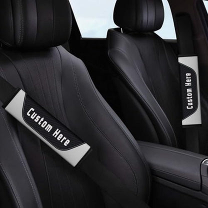 Custom Carbon Fiber Seat Belt Cover Pad – Personalized Seatbelt Covers with Name, Logo, Text & Image – Car Accessories for Women, Men, Kids – Soft Seatbelt Cushion Shoulder Pads for Car, Truck, SUV - color: White
