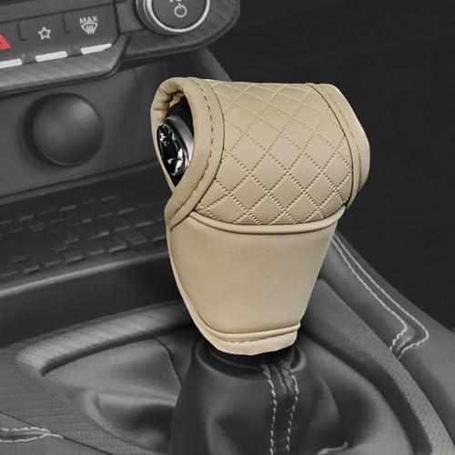Leather Car Gear Shift Knob Cover, Stick Shift Cover, Anti-Slip Dust Waterproof Gear Shifter Stick Protector, Durable Car Accessories Shifter Lever Knob Protector for SUV Truck RV (Beige) - color: Beige