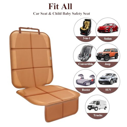Meolsaek Car Seat Protector for Child Car Seat, Durable 600D Fabric Waterproof Car Seat Cover with Thick Pad Non-Slip Backing，No Imprints (Tan-1 pc) - color: Tan-1 pc