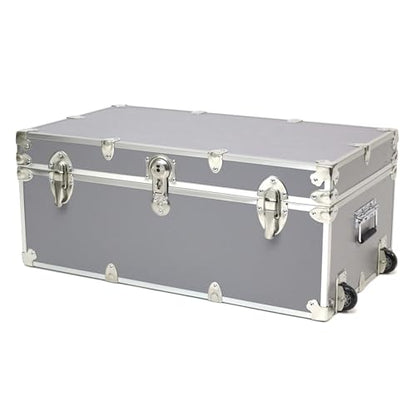 Rhino Trunk & Case Large Essential Trunk With Wheels 32”x18”x14”, 1000+ lbs Capacity - Many Colors. Strong, USA Made Summer Camp Footlocker, and Secure College Dorm Storage Chest - color: Gray