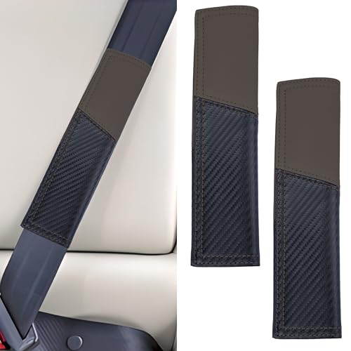 ecocstm 2 PCS Car Seat Belt Cover Pad, Carbon Fiber Safety Seatbelt Shoulder Strap Covers, Breathable Leather Soft Harness Pad, Interior Car Accessories, Universal for SUV, Truck, RV (Brown&Black - color: Brown