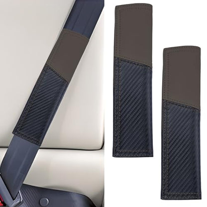 ecocstm 2 PCS Car Seat Belt Cover Pad, Carbon Fiber Safety Seatbelt Shoulder Strap Covers, Breathable Leather Soft Harness Pad, Interior Car Accessories, Universal for SUV, Truck, RV (Brown&Black - color: Brown