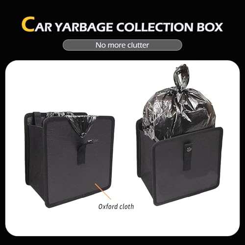 Foldable Car Trash Can, Hanging Car Storage Bag with Waterproof Liner, Open-Top Garbage Can, Car Interior Accessories for Sedan SUV Truck RV (Black)