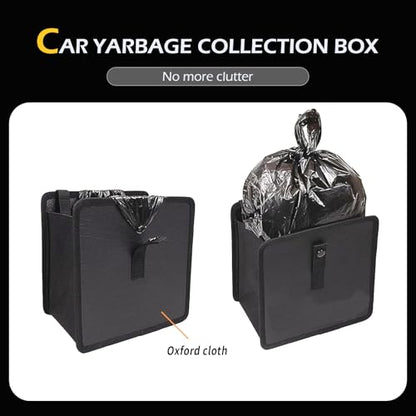Foldable Car Trash Can, Hanging Car Storage Bag with Waterproof Liner, Open-Top Garbage Can, Car Interior Accessories for Sedan SUV Truck RV (Black)