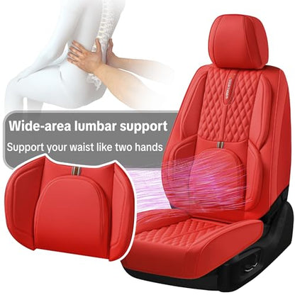 Red Car Seat Covers, Universal Fit for Most Vehicles, Premium Waterproof Leather, Pet-Friendly Car Seat Covers with Lumbar Support, Non-Slip, Airbag Compatible, Protects Car Interior - color: Red