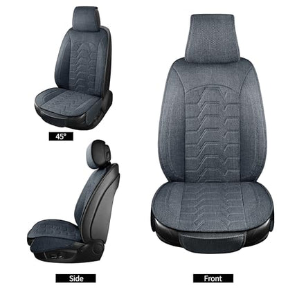 Linen Car Seat Covers Breathable Cloth Fabric Front Seat Protectors Automotive seat Covers Universal Fit for Most Cars Vans SUVs and Trucks（Gray，2PCS） - color: GRAY