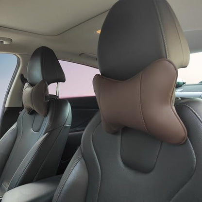 2 Pack Car Neck Pillow PU Leather Automotive Headrest Pillow for Car Support Neck Pain Relief Universal Car Pillow (Brown) - color: Brown
