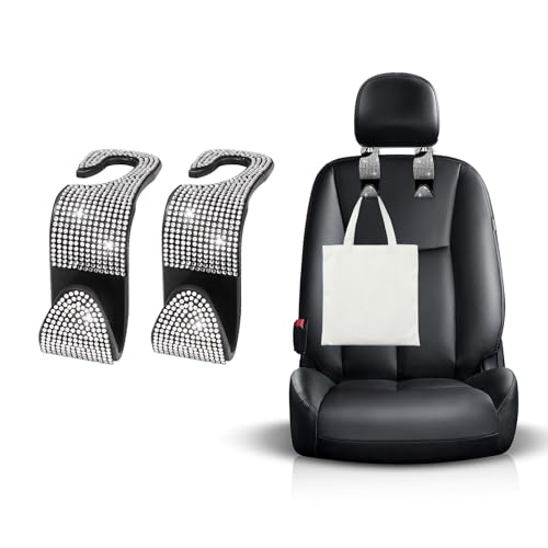 Ohleats 2 PCS Bling Car Seat Headrest Hooks, Crystal Rhinestone Back Seat Hanging Storage Organizer, Vehicle Seat Hanger Holder for Purse Handbag Coat, Interior Car Accessories (White) - color: 2 PCS White