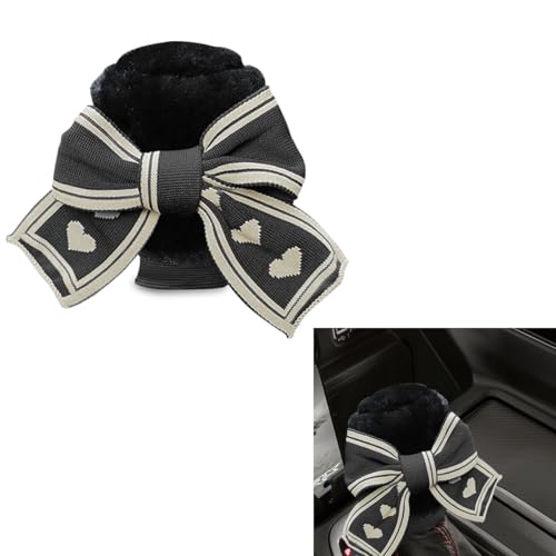 Car Gear Shift Knob Cover, Cute Bow Tie Shifter Stick Protective Cover, Universal Stick Shifting Handle Cover, Winter Auto Interior Decoration Accessories for Automatic/Manual Vehicle (Black heart) - color: Black heart