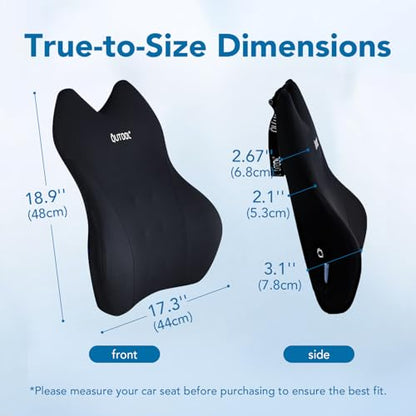 QUTOOL Lumbar Support Pillow for Car, Truck Accessories Travel Essentials, Memory Foam Back Cushion for Driving Seat, Back Pain Relief,Washable Cover, Lower Back Support Fits Most Cars(Black)