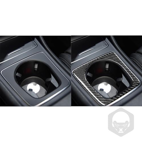 Real Carbon Fiber Center Control Water Cup Holder Frame Decal Accessories Interior Trim Sticker Cover Compatible with Benz CLA C117 2014-2018 GLA X156 2015-2019 Black - color: Center Control Water Cup Holder Frame
