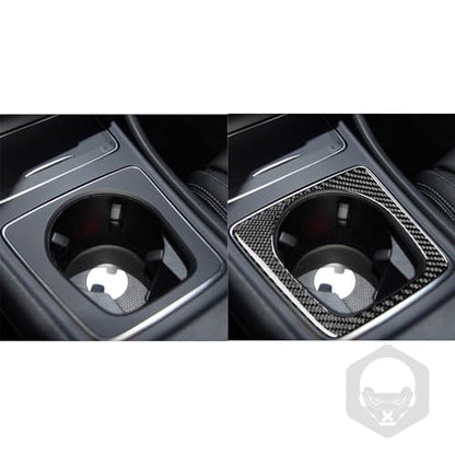 Real Carbon Fiber Center Control Water Cup Holder Frame Decal Accessories Interior Trim Sticker Cover Compatible with Benz CLA C117 2014-2018 GLA X156 2015-2019 Black - color: Center Control Water Cup Holder Frame
