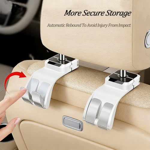 SWPHRT Car Seat Headrest Hook, Multifunctional Vehicle Backseat Storage Hanger for Purse Handbag Hat, Automotive Seat Back Bag Groceries Holder Hook, Universal for Truck SUV Sedan (White) - color: White
