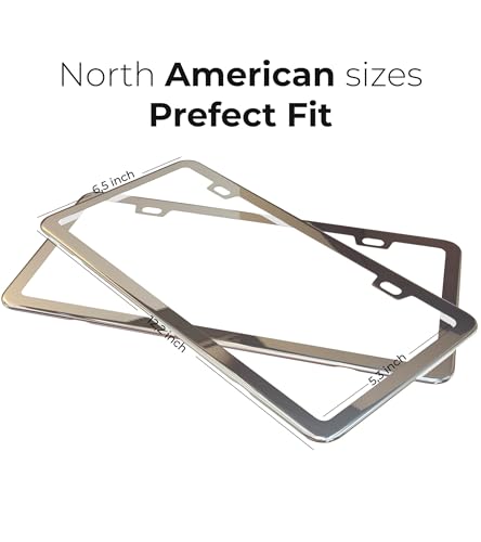 Gloss Silver License Plate Frame - 2-Hole Sleek Style, Stainless Steel, Premium Metal Durability, Easy Install, 2-Pack Gift Box - Polished Mirror Clear Finish - color: Gloss Silver(Mirror-like)
