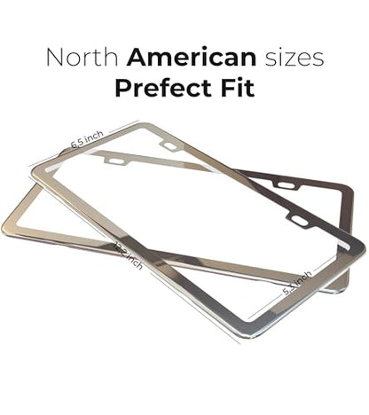 Gloss Silver License Plate Frame - 2-Hole Sleek Style, Stainless Steel, Premium Metal Durability, Easy Install, 2-Pack Gift Box - Polished Mirror Clear Finish - color: Gloss Silver(Mirror-like)