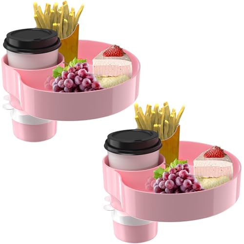 [2 Packs] Kids Car Seat Tray, Travel Tray with Cup Holder for Toddler Baby, Kids Car Seat Food Snack Organizer for Road Trip, Stroller snack Organizer Travel Must Haves (Pink, 2 PCS) - color: Pink, size: 2 Pack