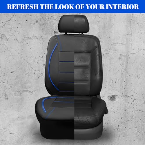 CAR PASS Universal FIT Piping Leather Two Front Seat Covers, Waterproof Faux Leather for SUV Sedan Van Truck, Airbag Compatible,Reserved Opening Holes for Headrest Covers. (Black and Blue) - color: Black Blue