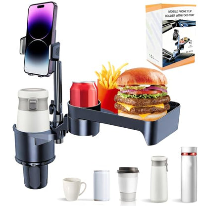 Car Cup Holder Tray, 4 in 1 Drink Holder Expander with Expandable Food Tray Table, for Road Trip Essentials & Daily Commute (Tray(9.05" * 5.7"))