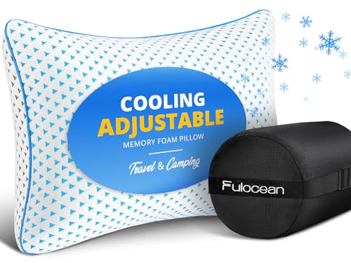 Small Cooling Memory Foam Travel Pillows for Airplanes Sleeping, Compressible Camping Pillow, Mini Adjustable Shredded Foam Bed Pillow for Medium Firm Neck Knee Lumbar Support, Ideal Car, Backpacking - size: S - 16 x 12 Inch