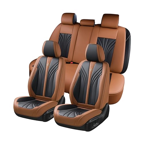 FLORICH Seat CoversFull Set, 5 Seats Universal Seat Covers for Cars, Nappa Leather Auto Seat Protectors, Front and Rear Seat Protector Car Seat Cushions Automotive Vehicle Cover for SUV Pick-up Truck - color: Dark Brown&Black, size: Full set