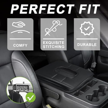 Muslogy Center Console Armrest Cover Fit for Chevy Silverado & GMC Sierra 1500 2500 3500HD 2014-2018 Accessories, Comfort Armrest Pad Console Lid Cushion Vegan Leather Regular Thick(Split Bench Seat) - size: 1) 14-18 |Silverado & Sierra| Jump Seat, Regula