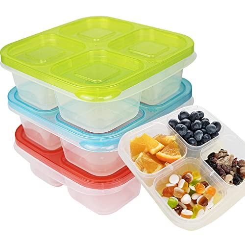 Finorder 3 Pack 4-Compartment Food Snack Containers For Kids Adults, Reusalble Lunchable Containers for School Office Picnic, Meal Prep Container Bento Box, Bright Color - color: Bright Color- 3pack