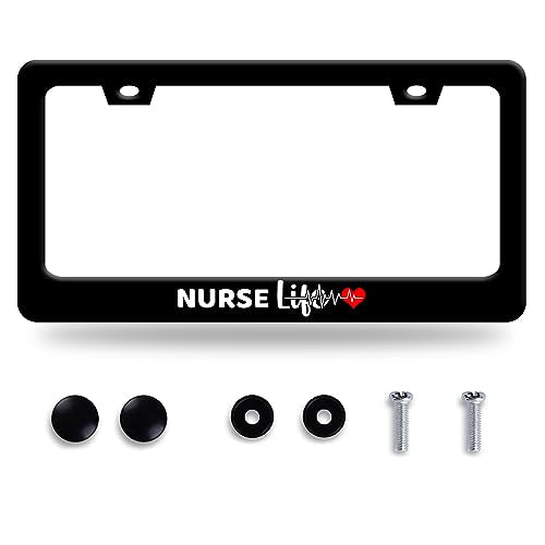 Nurse Life License Plate Frame Heartbeat License Plate Funny Stainless Steel Auto Parts Beautiful License Plate Decoration Holes Screws Size 12.3" x 6.3" - color: Nurse Life Heartbeat