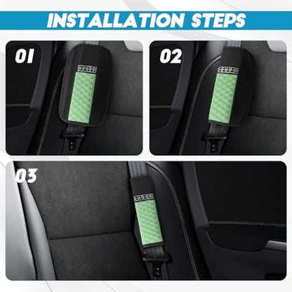 wuyaoyao 2PCS Bling Car Seat Belt Cover Pad, Breathable Leather Seatbelt Covers for Cars, Soft Comfortable Seatbelt Shoulder Strap Covers, Rhinestone Auto Seat Belt Protector Cushion (Green) - color: Green