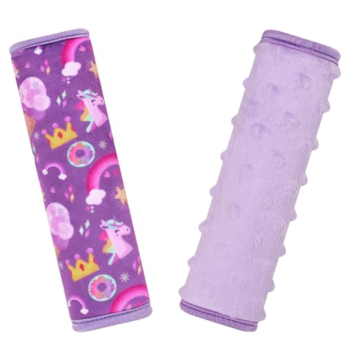 Seat Belt Covers for Kids, Double-Sided Use Shoulder Pads for Kids, Comfort Neck Strap Covers, Cute Car Seatbelt Cushion Covers for Boys Girls(2 Pack) - color: Purple Unicorn
