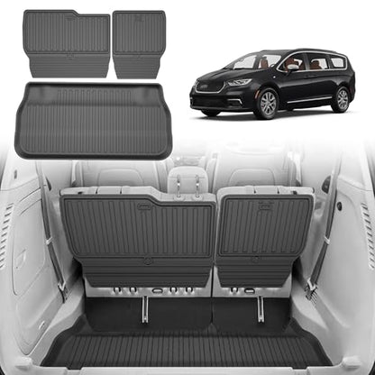 Cargo Mat Fit for 2017-2026 Chrysler Pacifica (Fit Fuel & Hybrid) - All Weather TPE Custom Fit Trunk Mat for Chrysler Pacifica Seatback Mats(Cargo Liner + Backrest Mat) - size: Cargo Liner & Backrest Mat