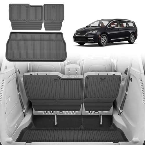 Cargo Mat Fit for 2017-2026 Chrysler Pacifica (Fit Fuel & Hybrid) - All Weather TPE Custom Fit Trunk Mat for Chrysler Pacifica Seatback Mats(Cargo Liner + Backrest Mat) - size: Cargo Liner & Backrest Mat