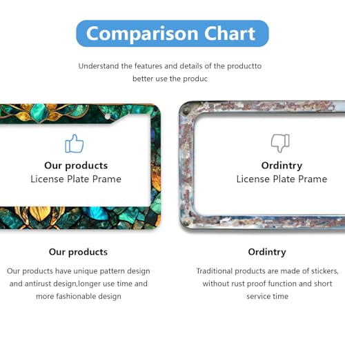 Stained Glass License Plate Frame Emerald Gold Art Nouveau Personalise Funny Design Compatible with Standard License Plate Holder for USA 6 X 12 Inch with Screws - color: Stained Glass, size: 6"L x 12"W(1PC)