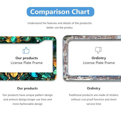 Stained Glass License Plate Frame Emerald Gold Art Nouveau Personalise Funny Design Compatible with Standard License Plate Holder for USA 6 X 12 Inch with Screws - color: Stained Glass, size: 6"L x 12"W(1PC)