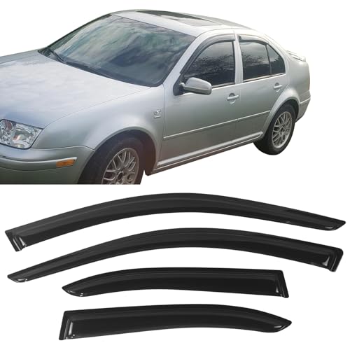 Window Visors Compatible with 1999-2005 Volkswagen Jetta, Dark Smoke Car Rain Sun Window Shade Guard Visor Smoke by IKON MOTORSPORTS, 2000 2001 2002 2003 2004